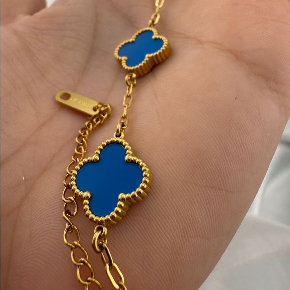 Alhambra 18k Gold Plated Blue Clover Charm Bracelet in Gold - Picture 4 of 4